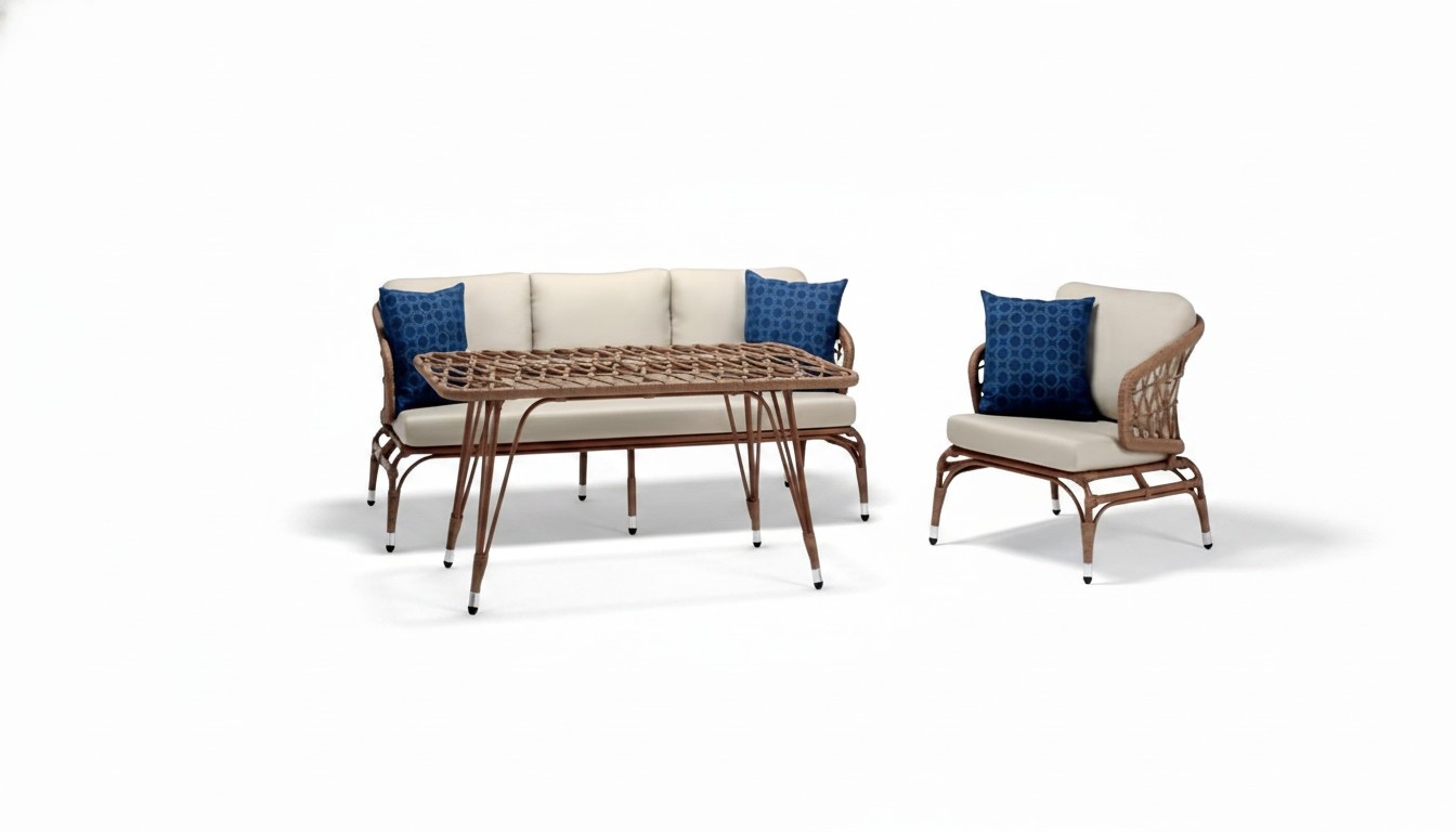 Brown Garden Furniture Durable Garden Rattan Set Coffee Table Armchair Sofa 3-Seater