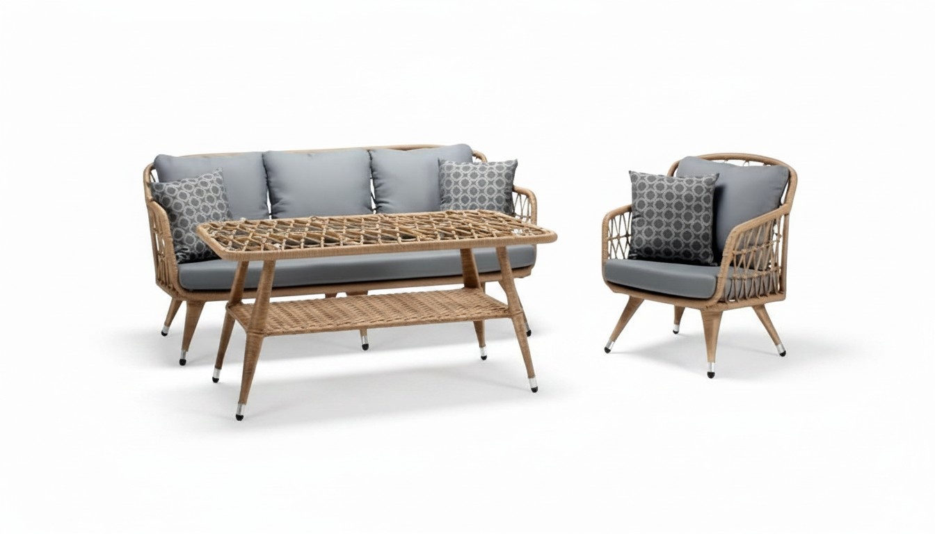 Garden furniture gray sofa set chair veranda seating groups coffee table sofa 3-piece