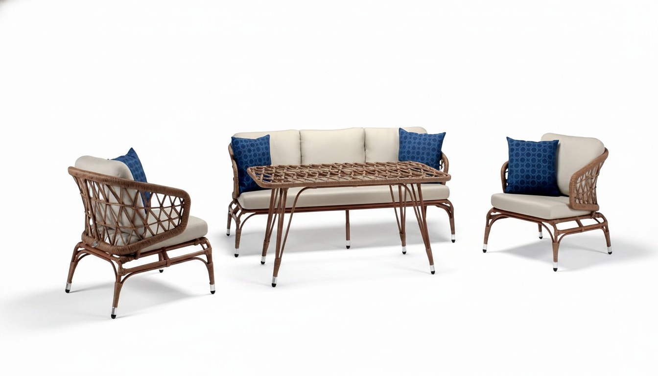 Garden furniture Robust garden rattan set coffee table 2x armchairs sofa 3-seater