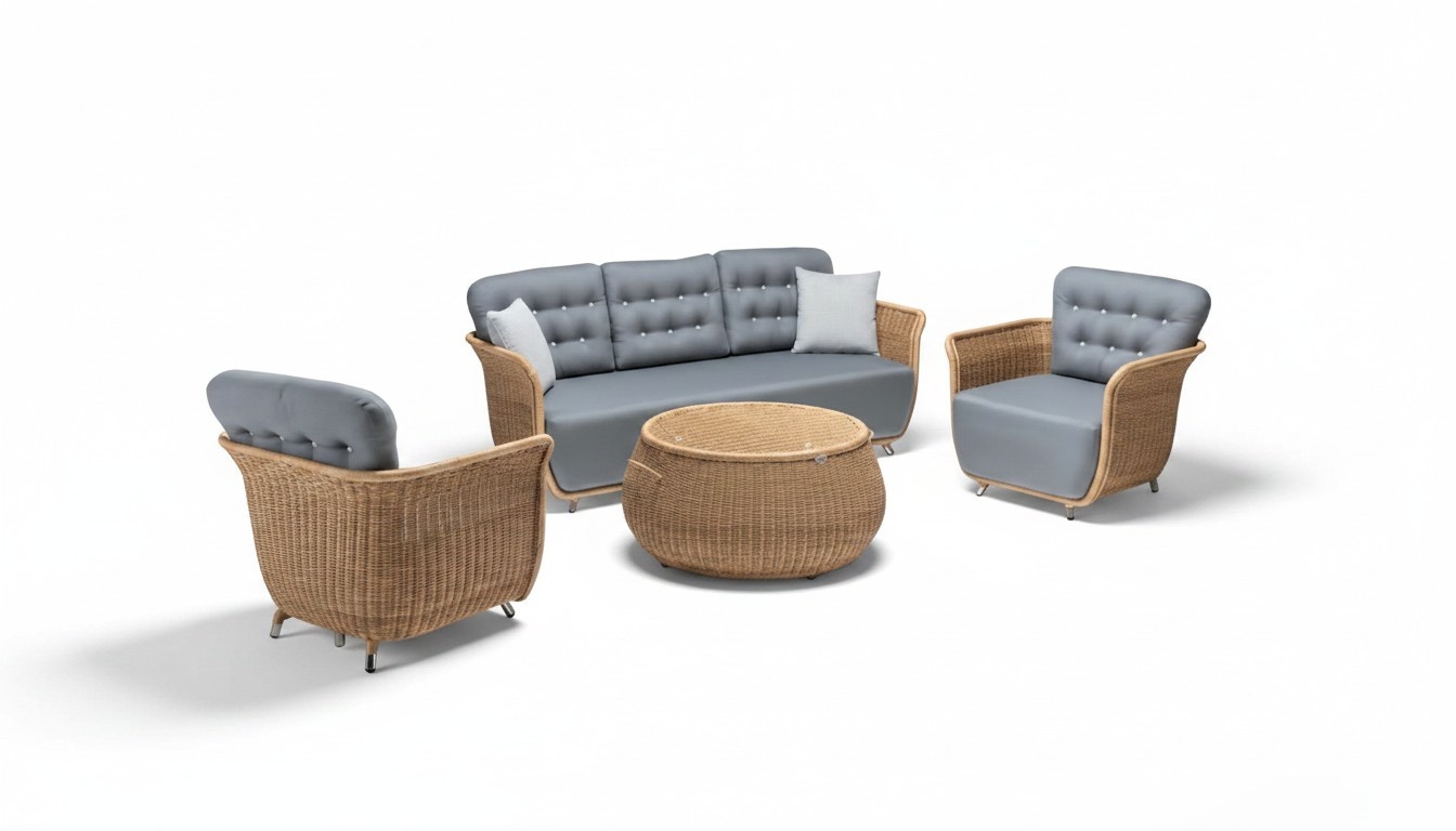 Garden furniture Robust garden rattan set coffee table 2x armchairs sofa 3-seater