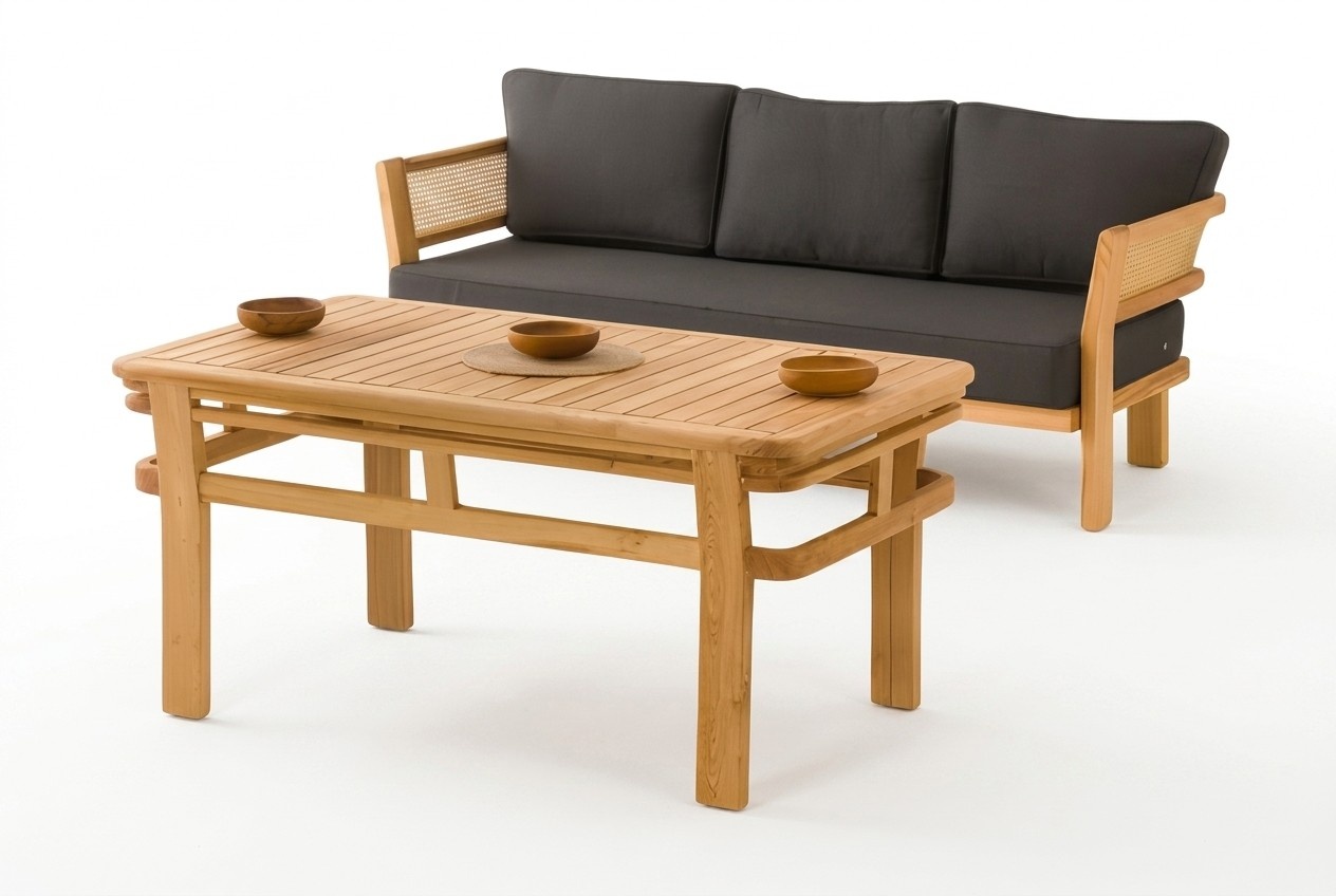 Garden Furniture Set Black made of Wood with Sofa and Dining Table