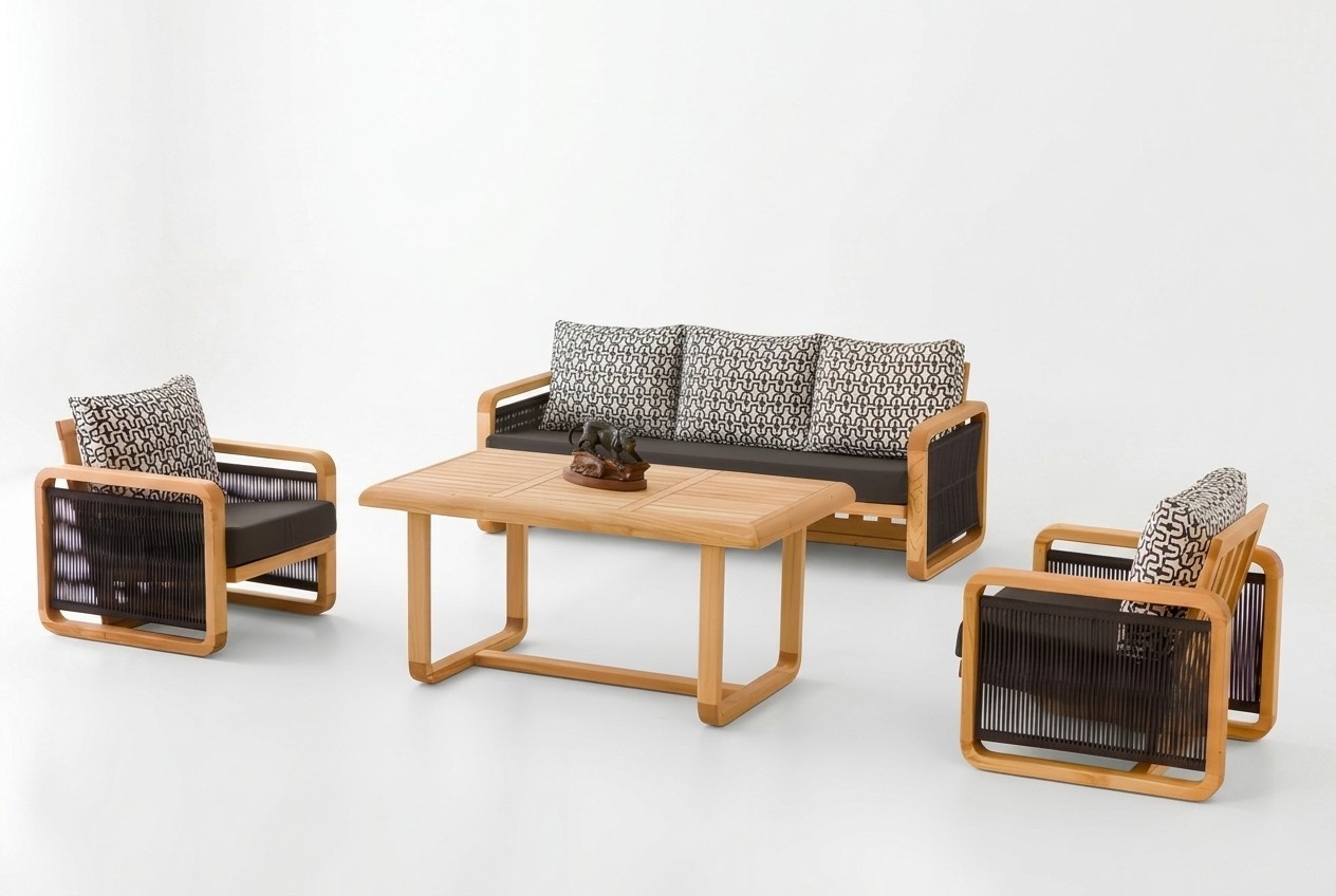 Garden Furniture Set Black Wood Textile 4-Piece Modern Design