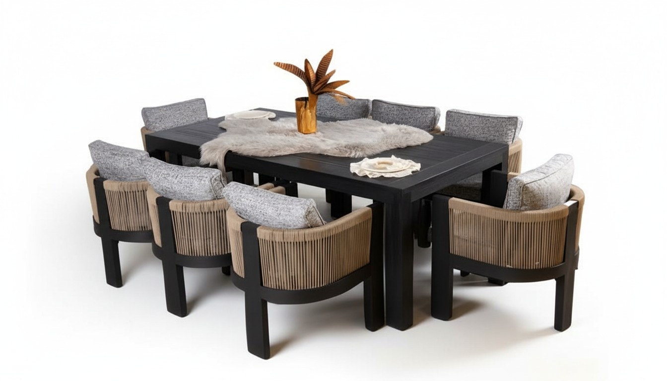 Garden furniture set, garden ensemble, dining table, chairs, seating group, dining group, terrace.