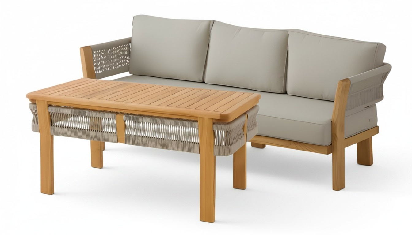 Garden Furniture Set Gray Wood Fabric Modern