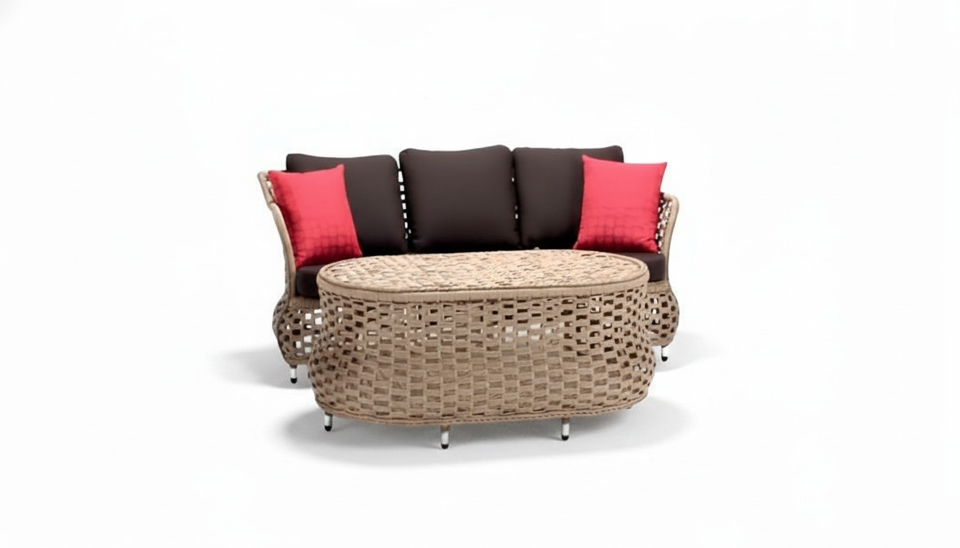 Garden Furniture Sofa 3 Seater Brown Coffee Table Sofas Three-Seater Rattan Luxury Modern