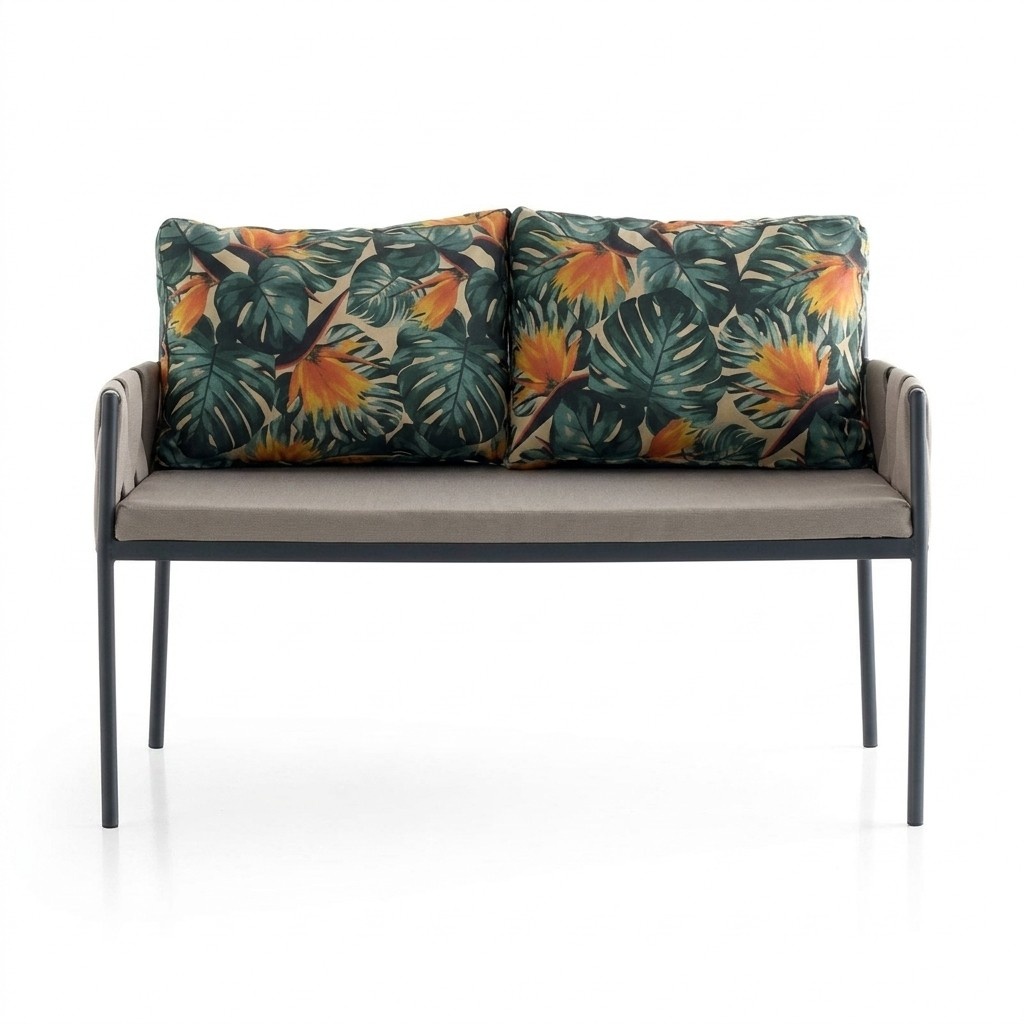 Garden sofa 2-seater lounge sofa with leaf pattern cushions garden furniture