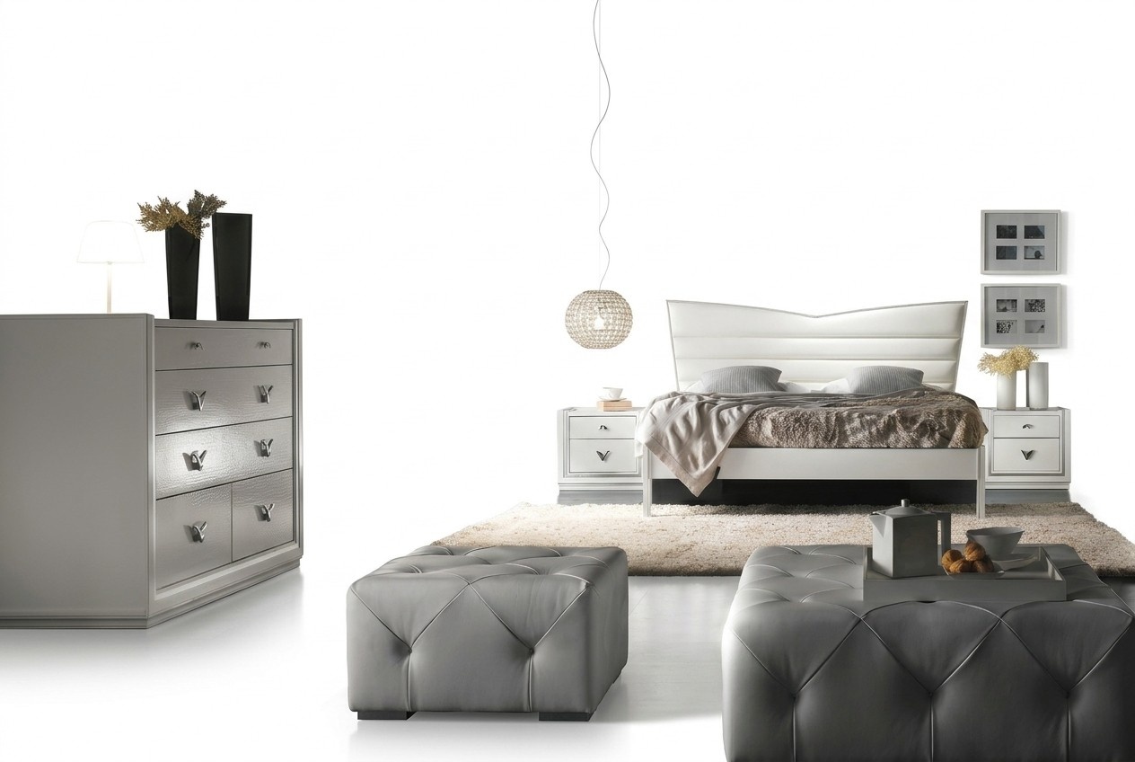 Set 4pcs Bedroom Bed Bedside Table Chest Group Double Beds Luxury