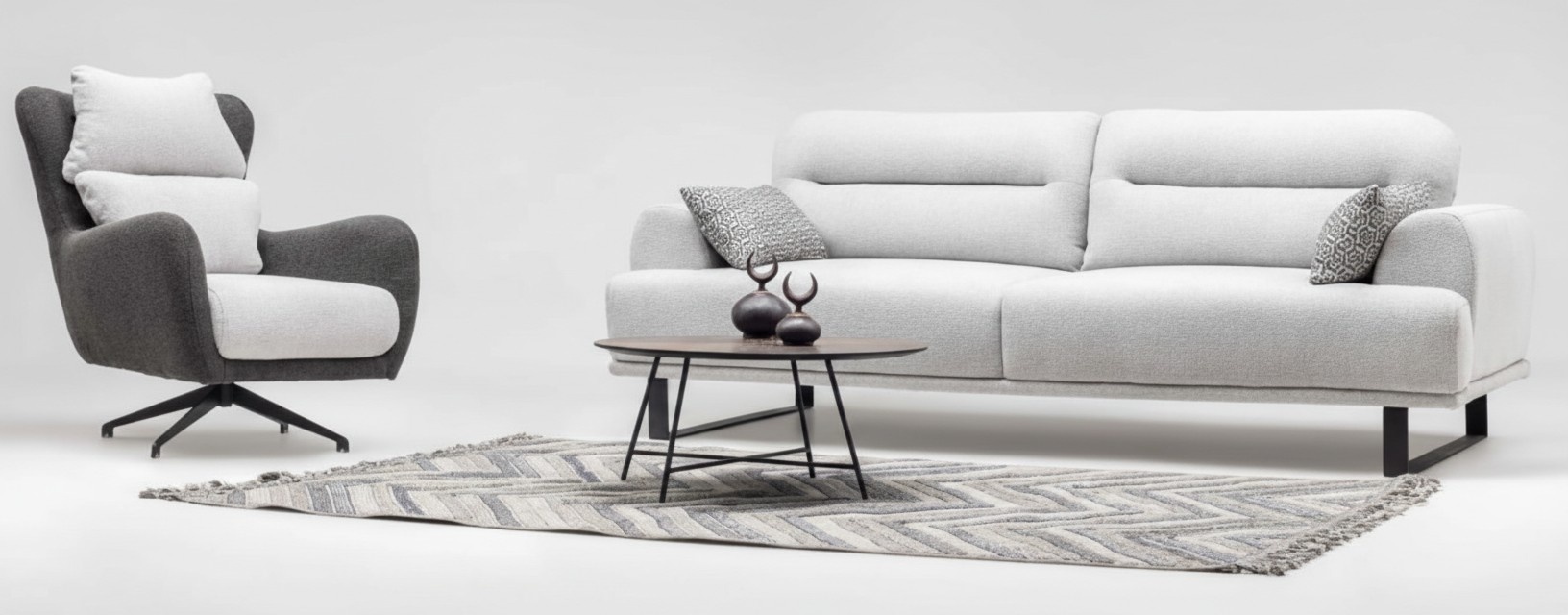 Set fabric sofa two seater sofa armchair Counch upholstered sofa grey