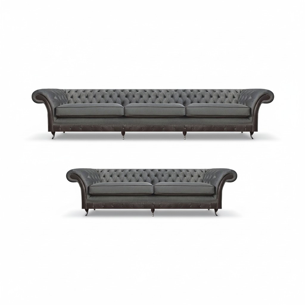 Set of 2 Sofas Upholstered Furniture Gray Complete Furniture Chesterfield