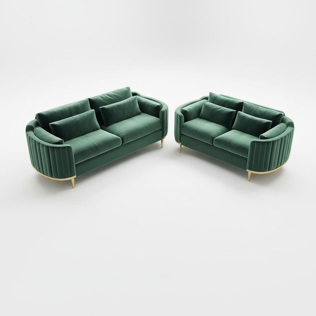 Set Couch Textile Sofa Upholstery Seat Sets 3+2 Designer Designer Green