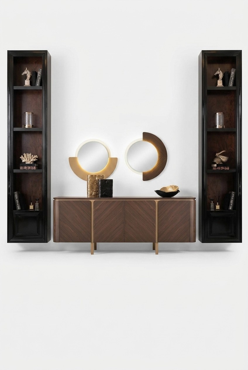 Sideboard mirror chest of drawers sideboard set brown wood dining room