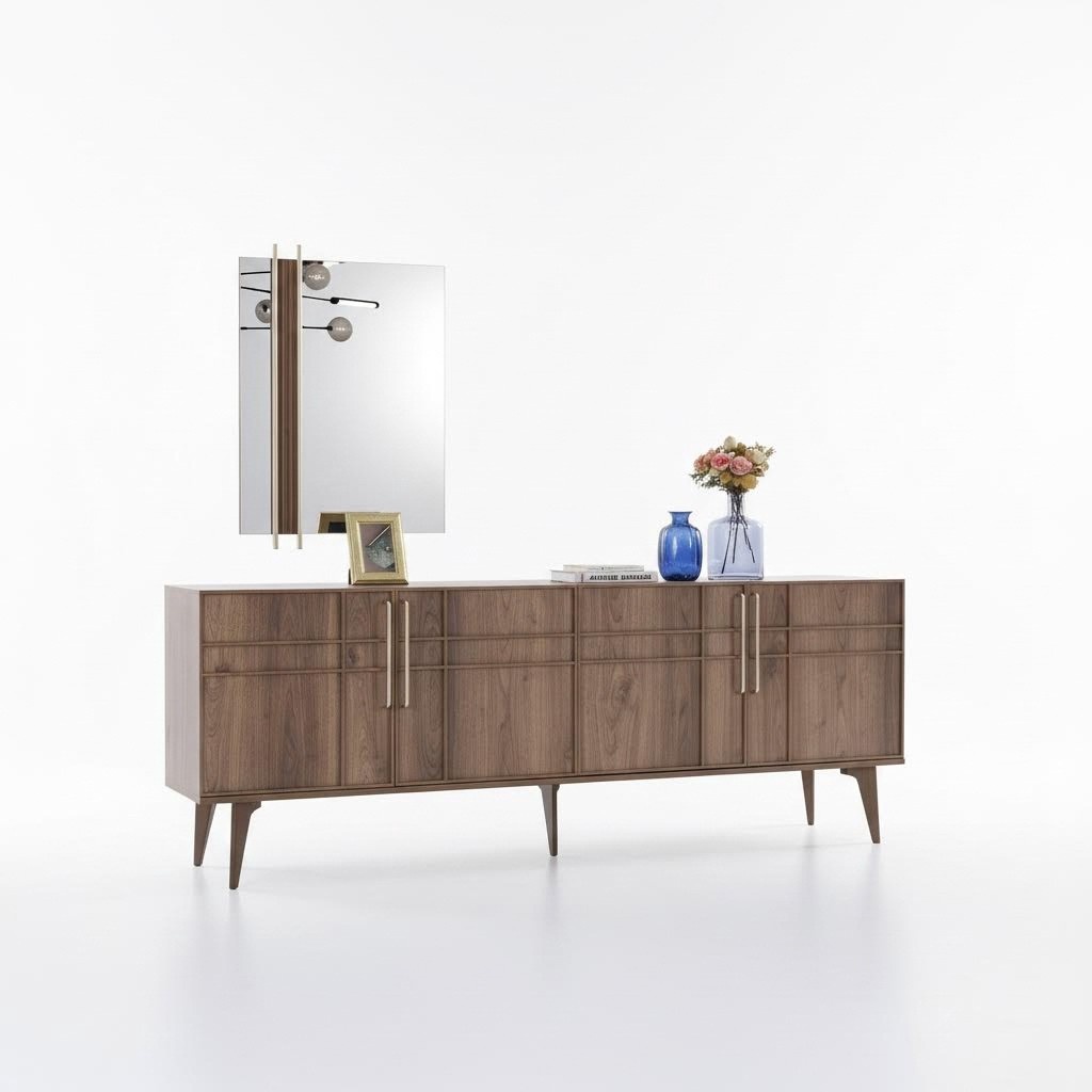 Set sideboard with mirror chest of drawers wood brown dining room