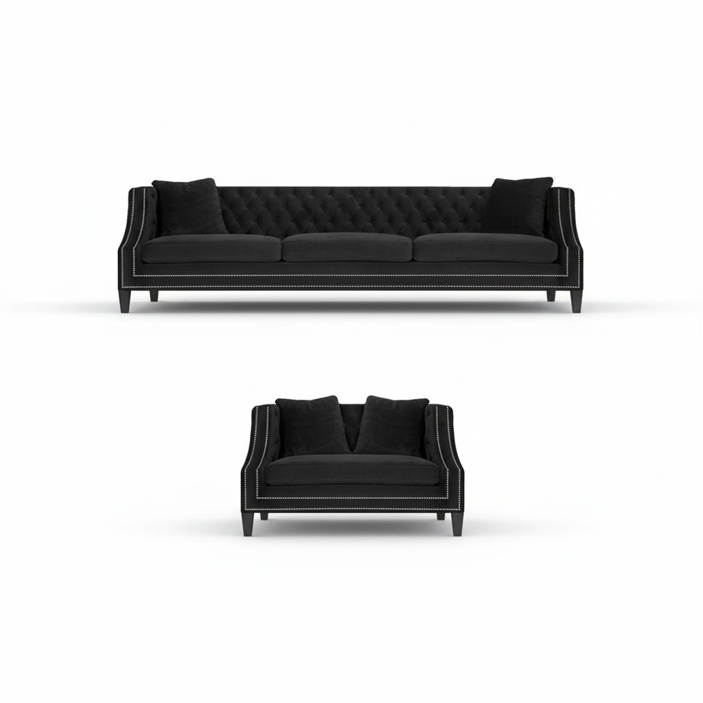 Set Sofa Set 2pcs Chesterfield Black Armchair Sofa Couch Three Seats 3+1