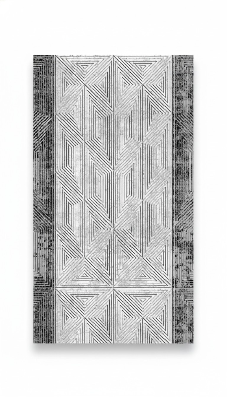 Geometric pattern design rug short pile hallway foyer gray black rugs