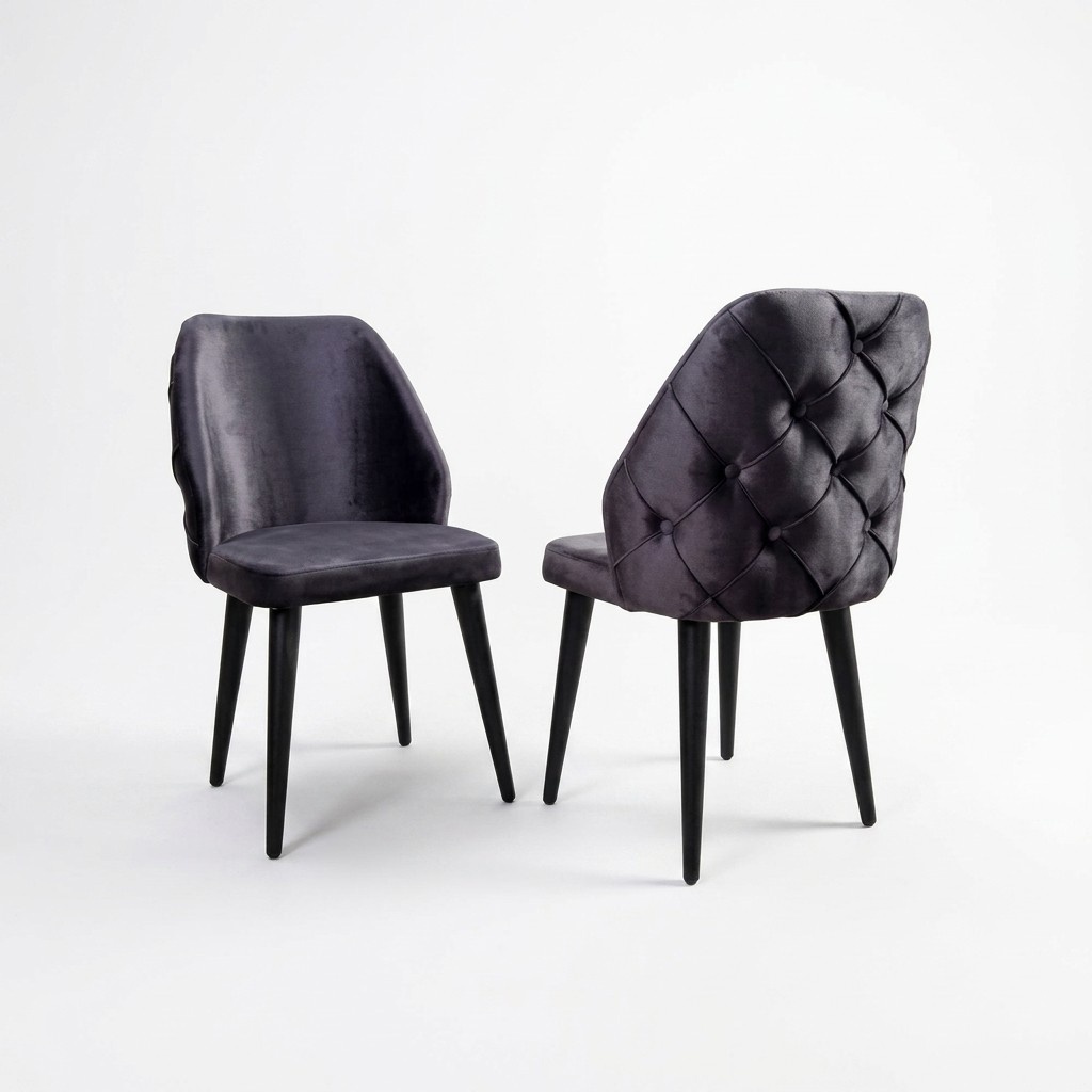Upholstered wooden chair grey Chesterfield on black legs for dining room