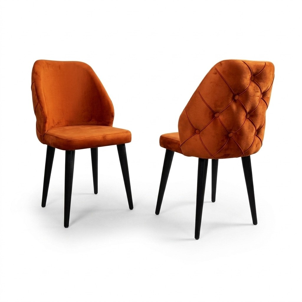 Upholstered wooden chair orange Chesterfield on black legs the dining room