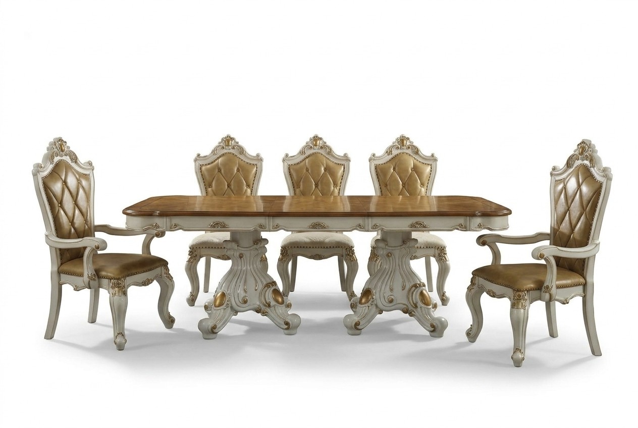 Carved Wooden Dining Table Living Room Dining Table Baroque Rococo xxl Tables
