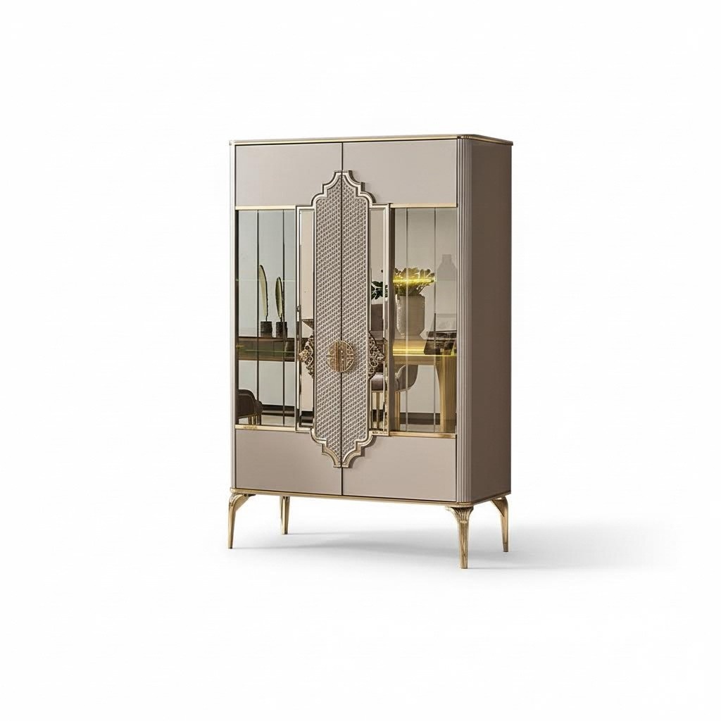 Glass cabinet display case showcase wooden cupboard beige glass showcase wood luxury