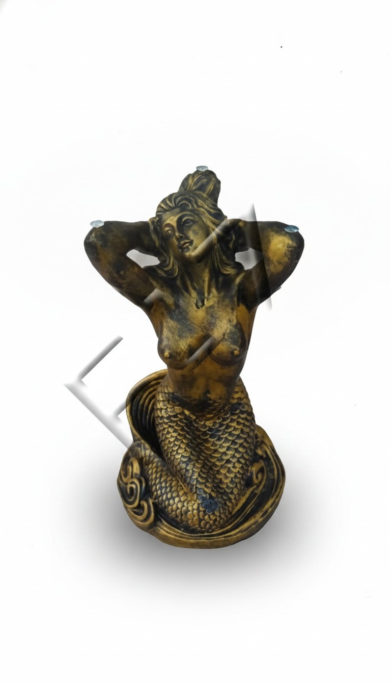Round glass coffee table with a golden semi-naked mermaid figure 57cm
