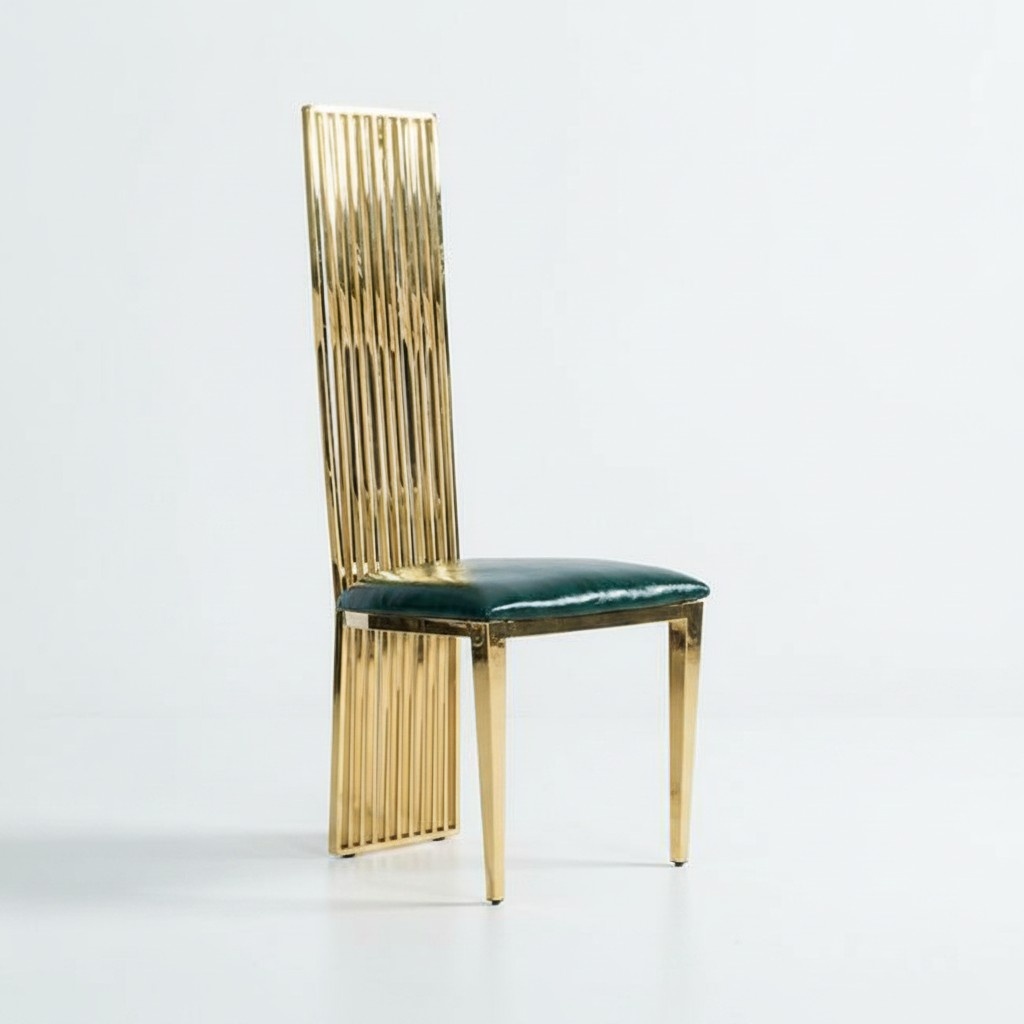 Gold and Green Dining Room High Chair Luxury Single Seater Wood Upholstered Chairs