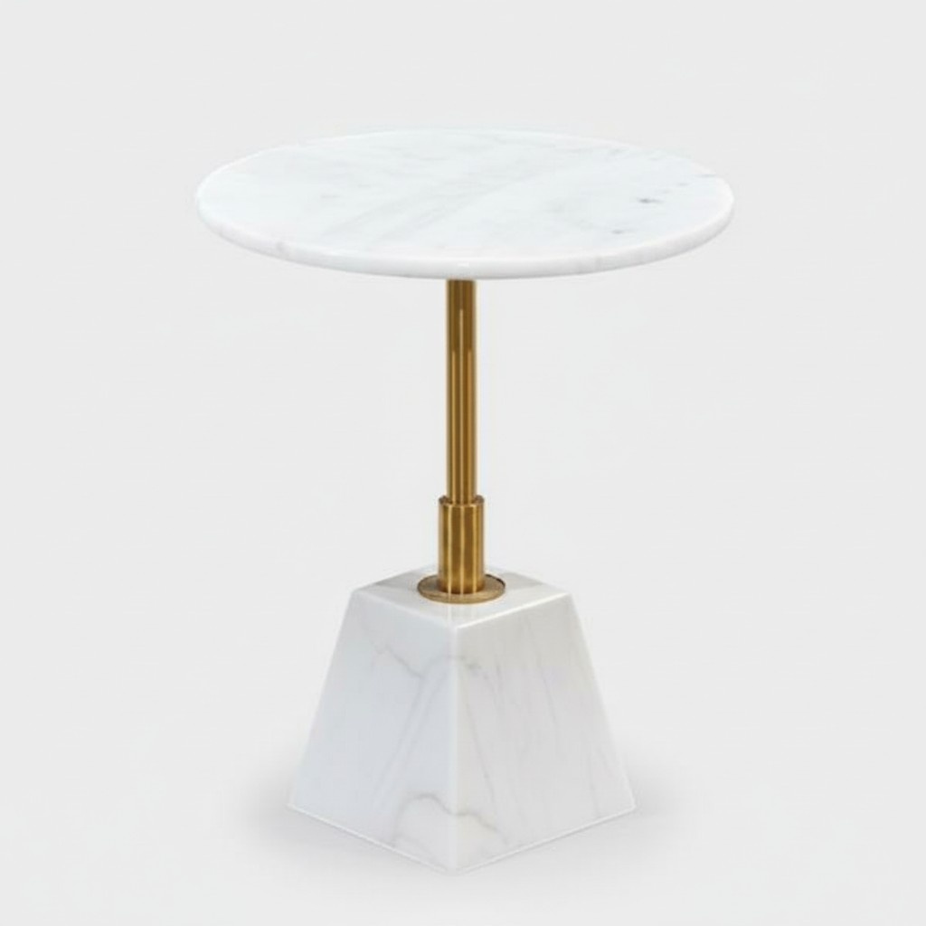 Gold and white side table Stylish living room marble round tables