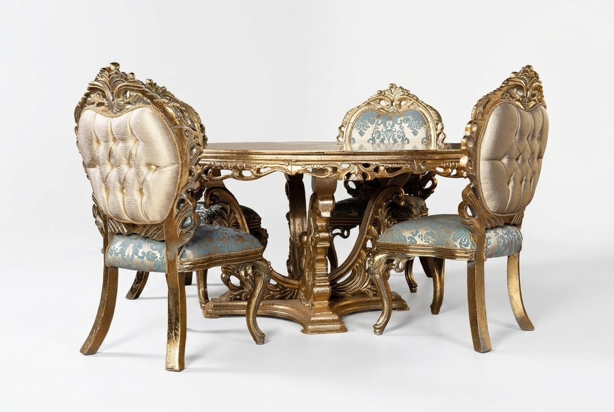 Golden Baroque Dining Table Round Dining Tables Wood Tables 173cm