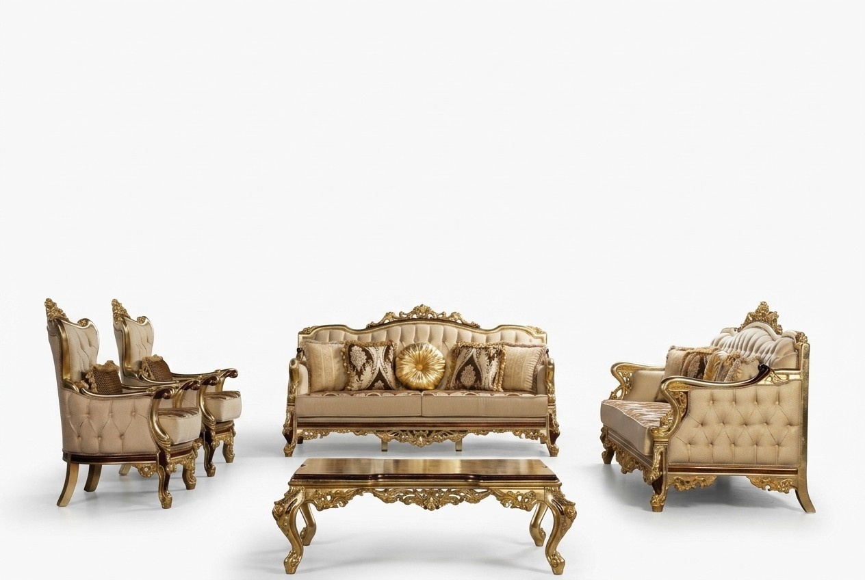 Golden sofa set baroque rococo set complete couch sofa 5 pcs. new