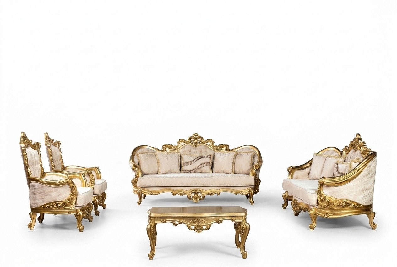 Golden sofa set couch set 5 pcs with coffee table Chesterfield Baroque