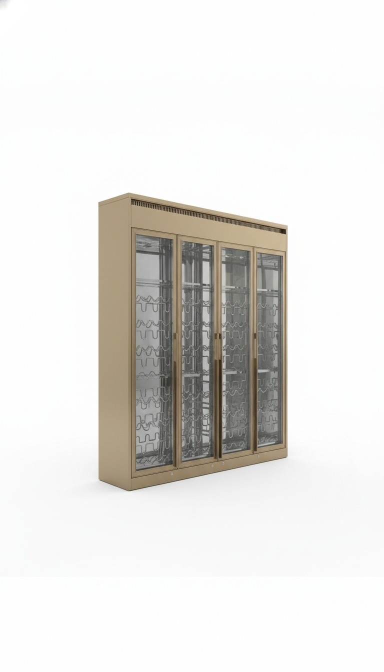 Golden stainless steel wine cabinet in modern luxury style