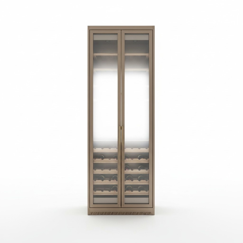 Golden stainless steel wine cabinet with dual zone temperature control
