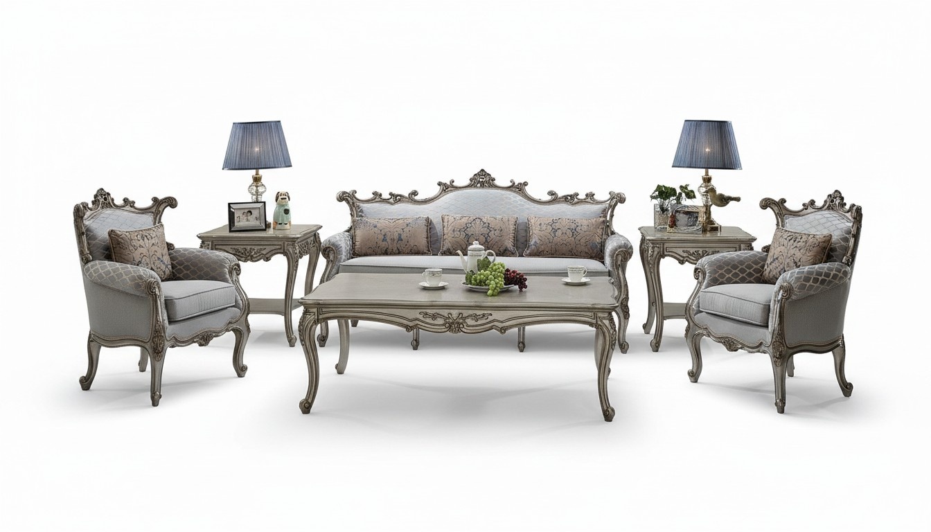 Golden Sofa Set 3+2+1 Seater 2x Side Table Coffee Table 6pcs Living Room
