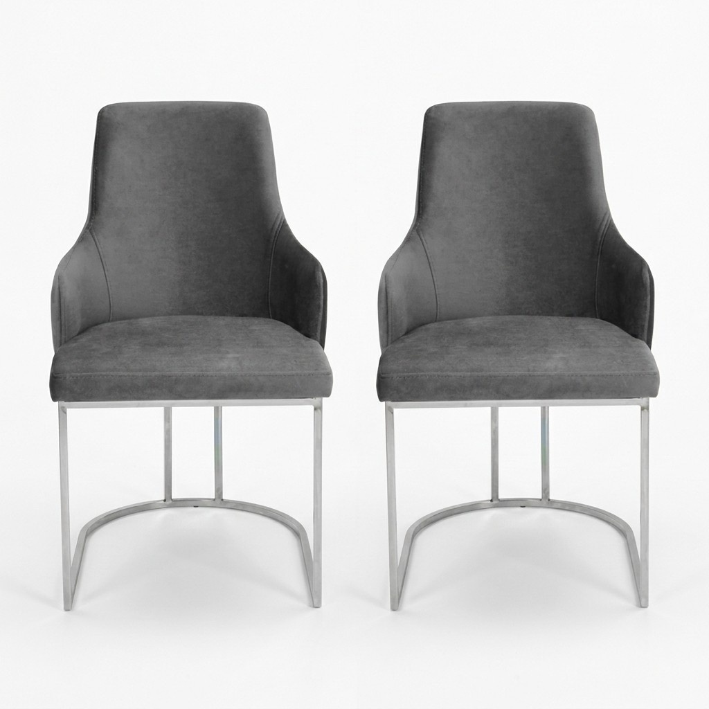 Gray 2x dining chairs upholstered chairs luxury dining set of 2.