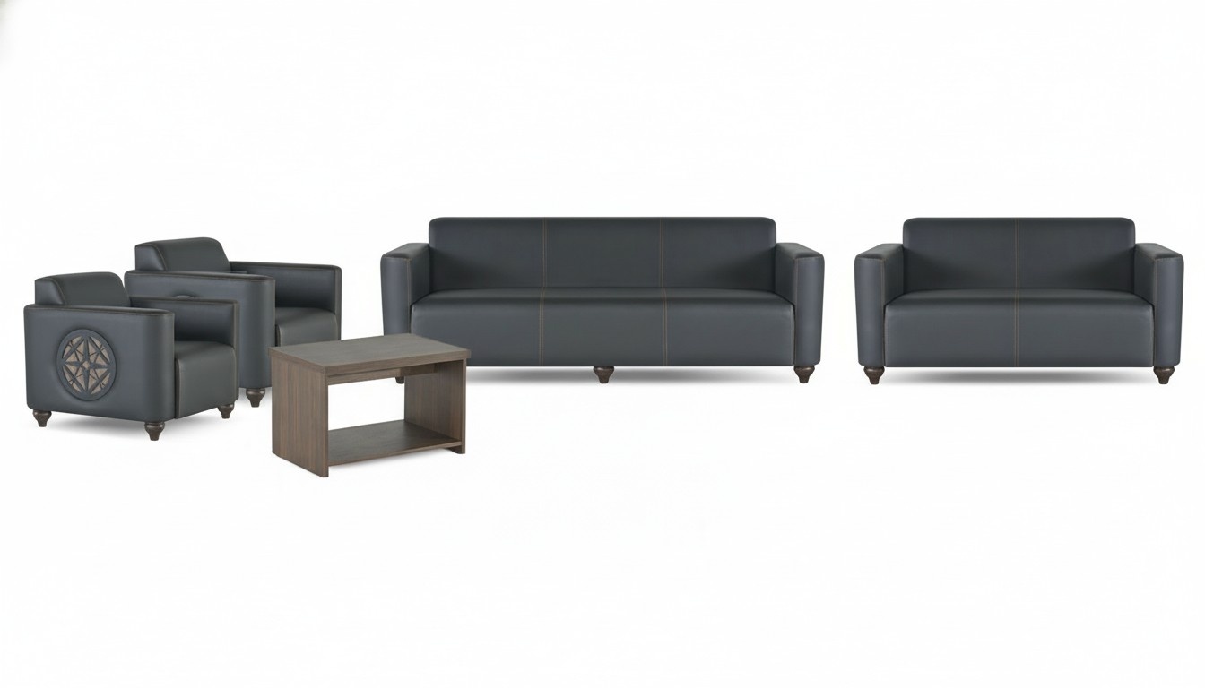 Gray artificial leather furniture luxurious office room sofas armchairs 5-piece set