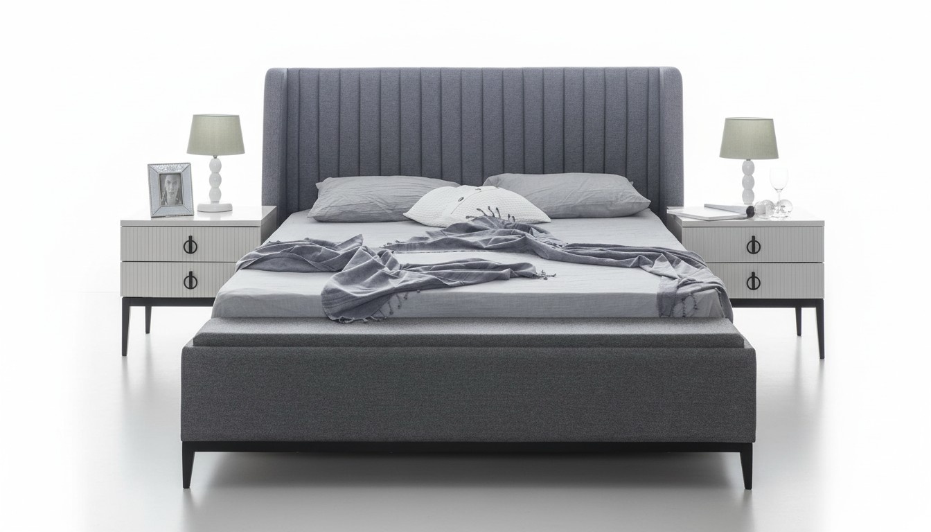Gray bedroom bed + 2 nightstand consoles nightstands beds 3-piece set. New