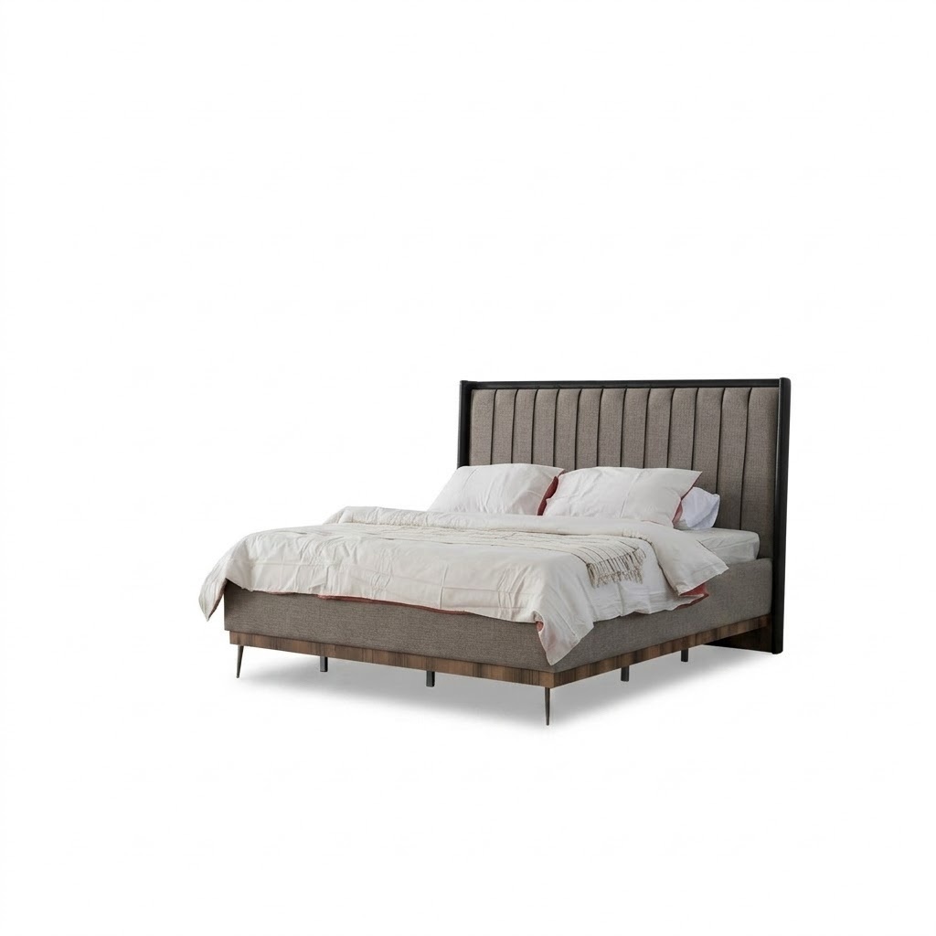 Gray bedroom bed designer wooden frame noble textile bed