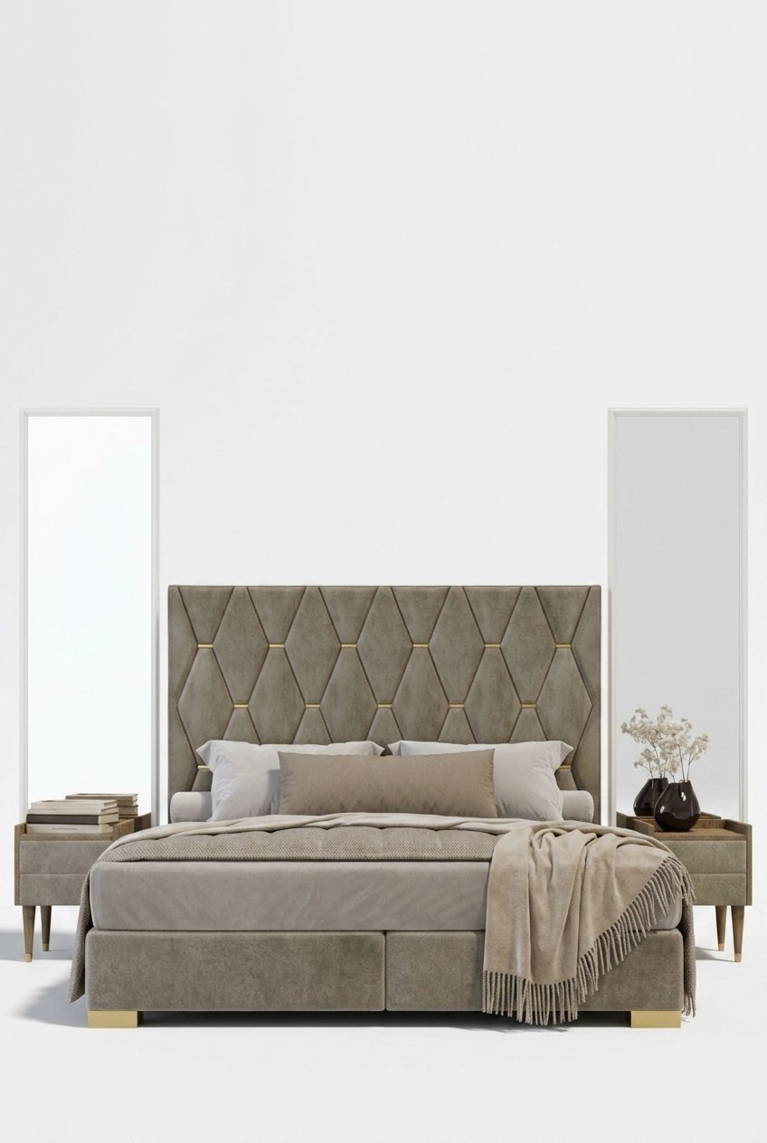 Gray bedroom double bed designer bedside tables luxury 3-piece set