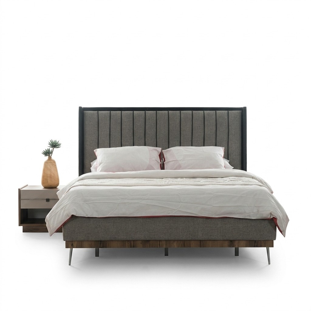 Gray bedroom set luxury bed 2x bedside tables Stylish set