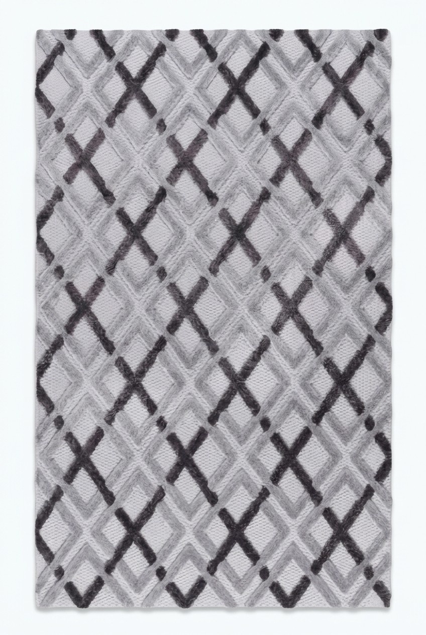 Gray-Black Short-Pile Carpet Diamond Design Living Room Office Rugs
