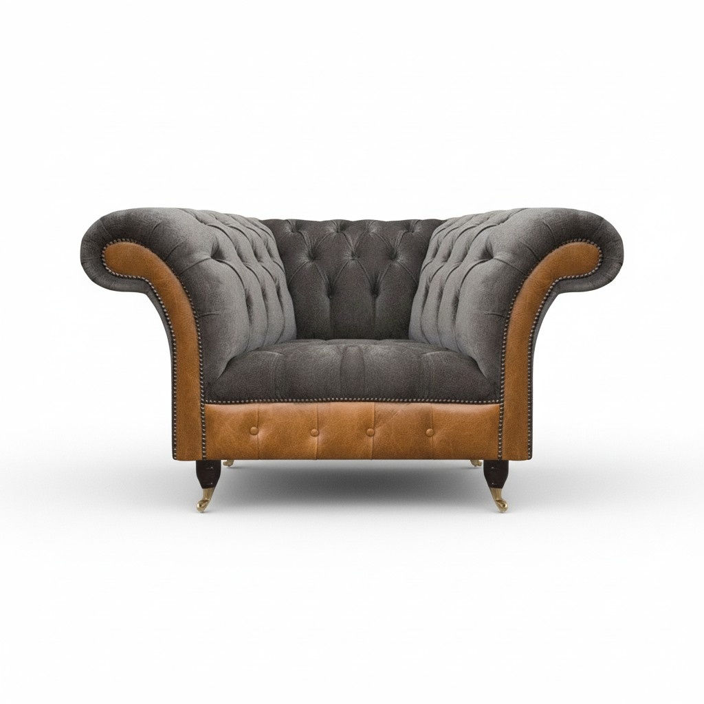 Gray-Brown Chesterfield Armchair Upholstered Chair Living Room Textile 1-Seater