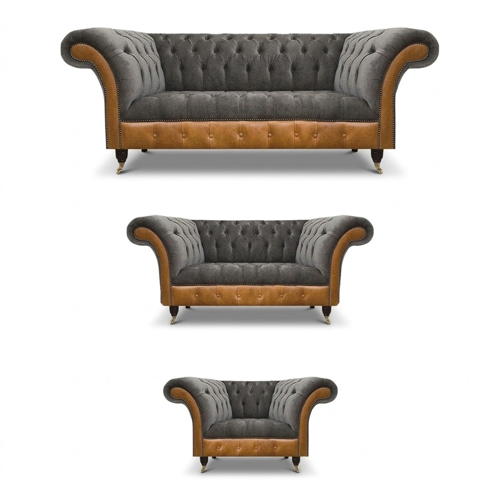 Gray-Brown Chesterfield Fabric Sofas Designer Living Room Upholstered Furniture
