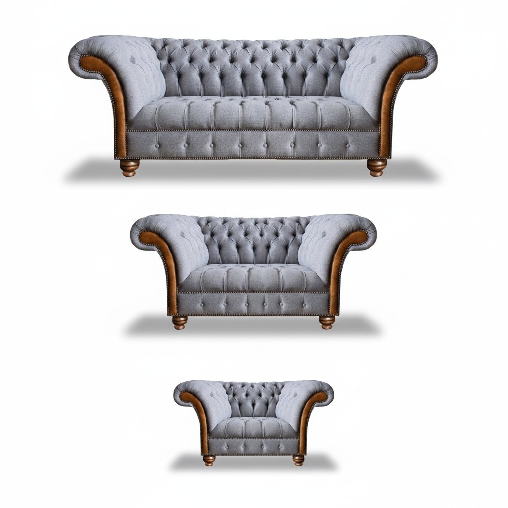 Gray-Brown Chesterfield Living Room Sofas Designer Complete Couch Set