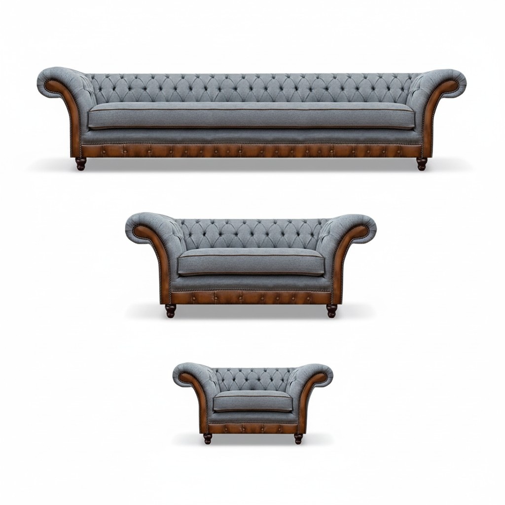 Gray-Brown Chesterfield Upholstered Sofas Designer Sofa Set 3-piece Set