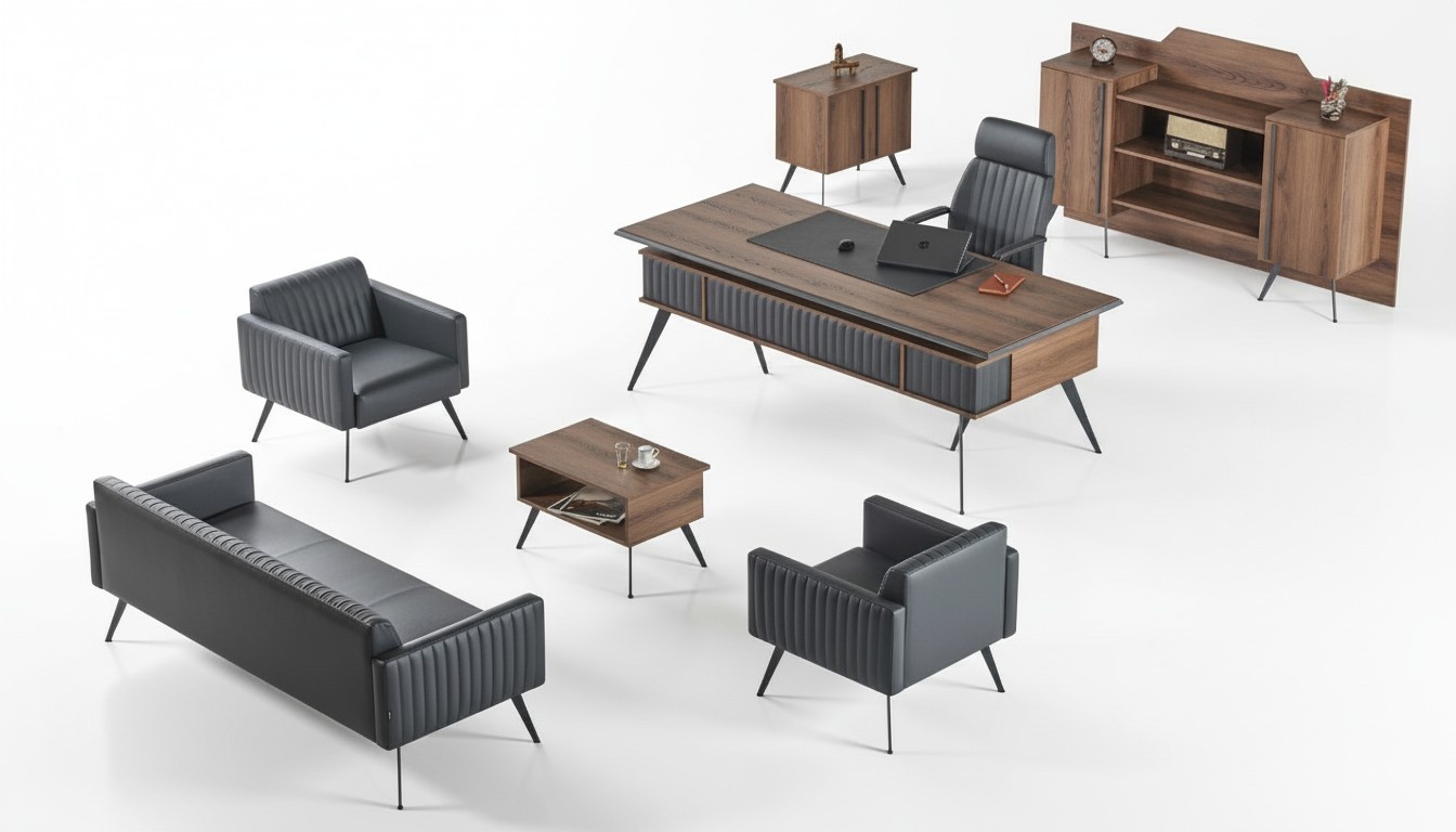 Gray-Brown Stylish Office Seating Furniture Storage Table Sideboard 7-piece set
