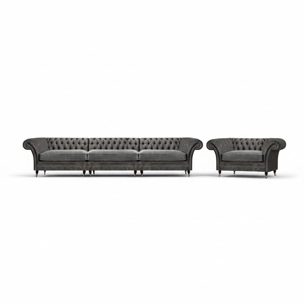 Gray Chesterfield 2-piece seating group Elegant 3-seater Modern armchair