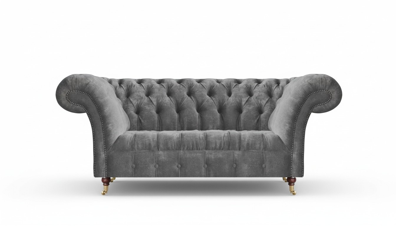 Gray Chesterfield 2-Seater Upholstered Sofas Designer Living Room Couches