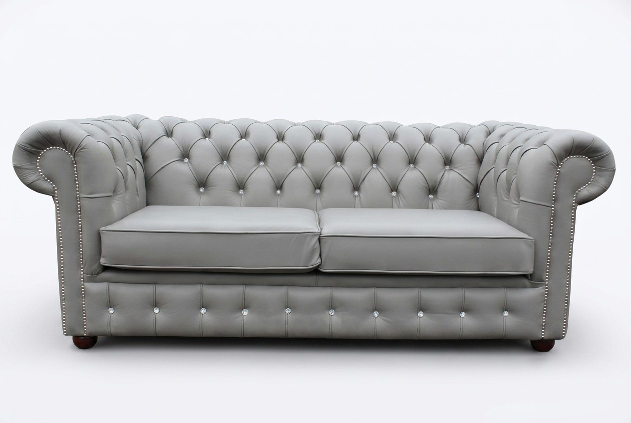 Grey Chesterfield Couch Sofa Premium Faux Leather White New 3-Seater With Cushions