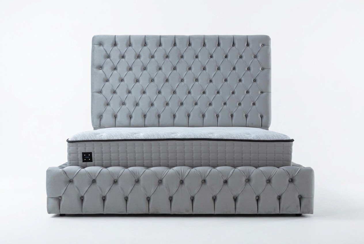Graues Chesterfieldd Doppelbett Designer Schlafzimmer Edles Textilbett