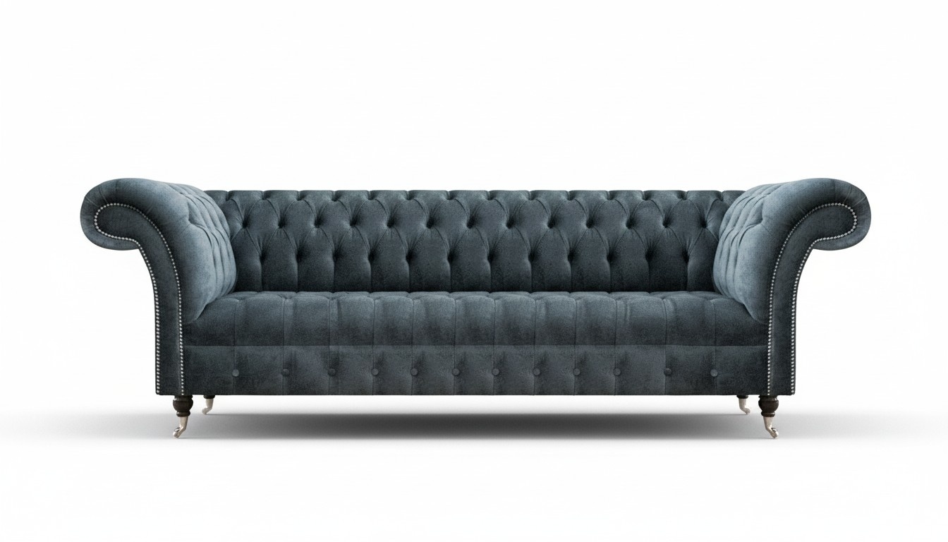 Gray Chesterfield Four-Seater Living Room Upholstered Couch Designer Sofas
