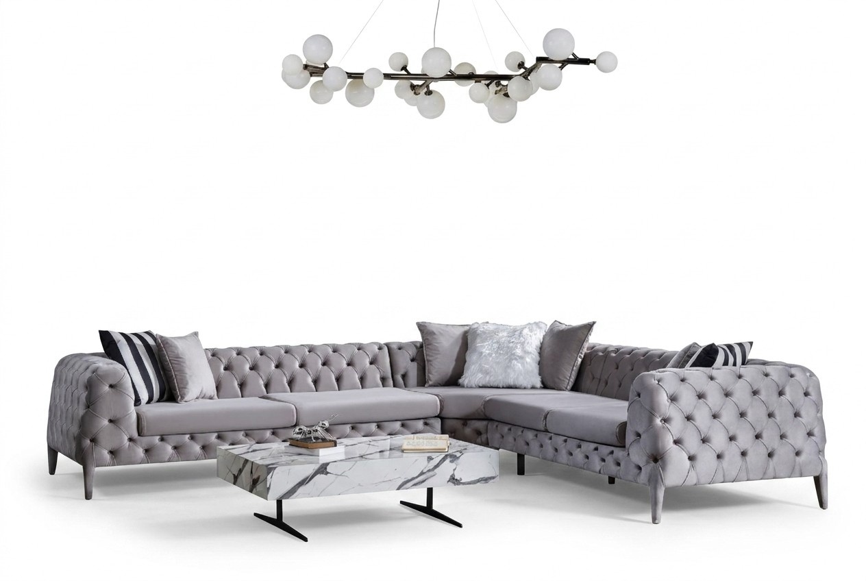 Grey chesterfield living room L-shaped sofa corner sofas upholstered couches new