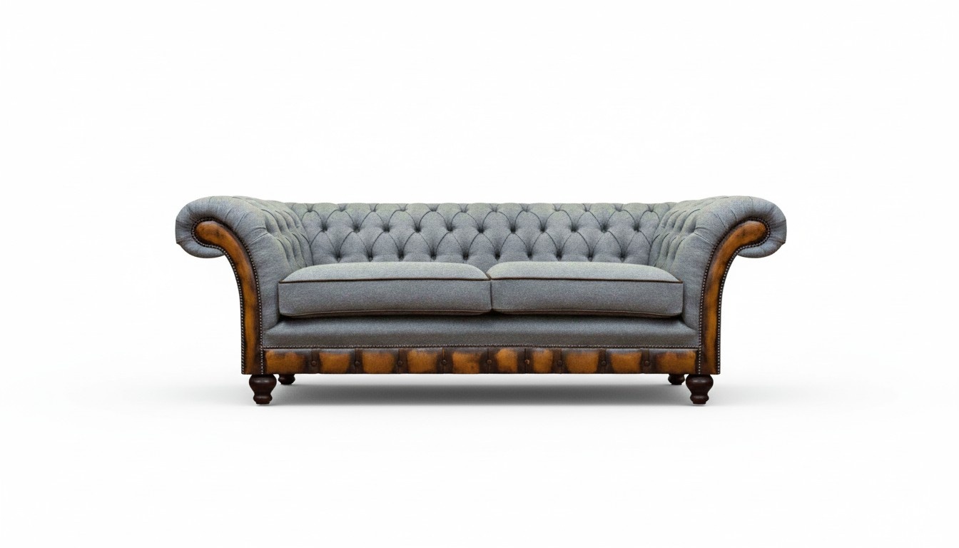 Gray Chesterfield living room couch two-seater modern fabric sofa
